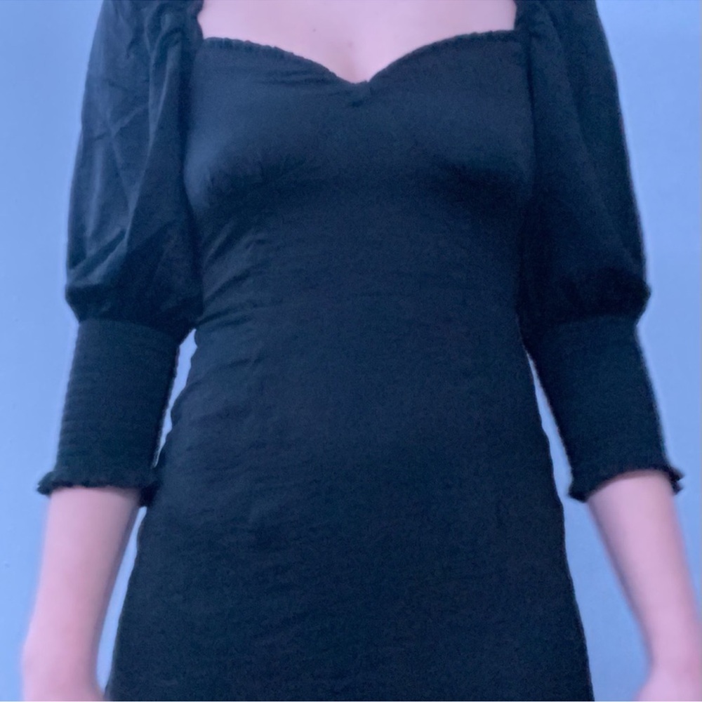 NWT H&M Satin Mini Dress Sweetheart Neckline Smocked Back Black Sz M